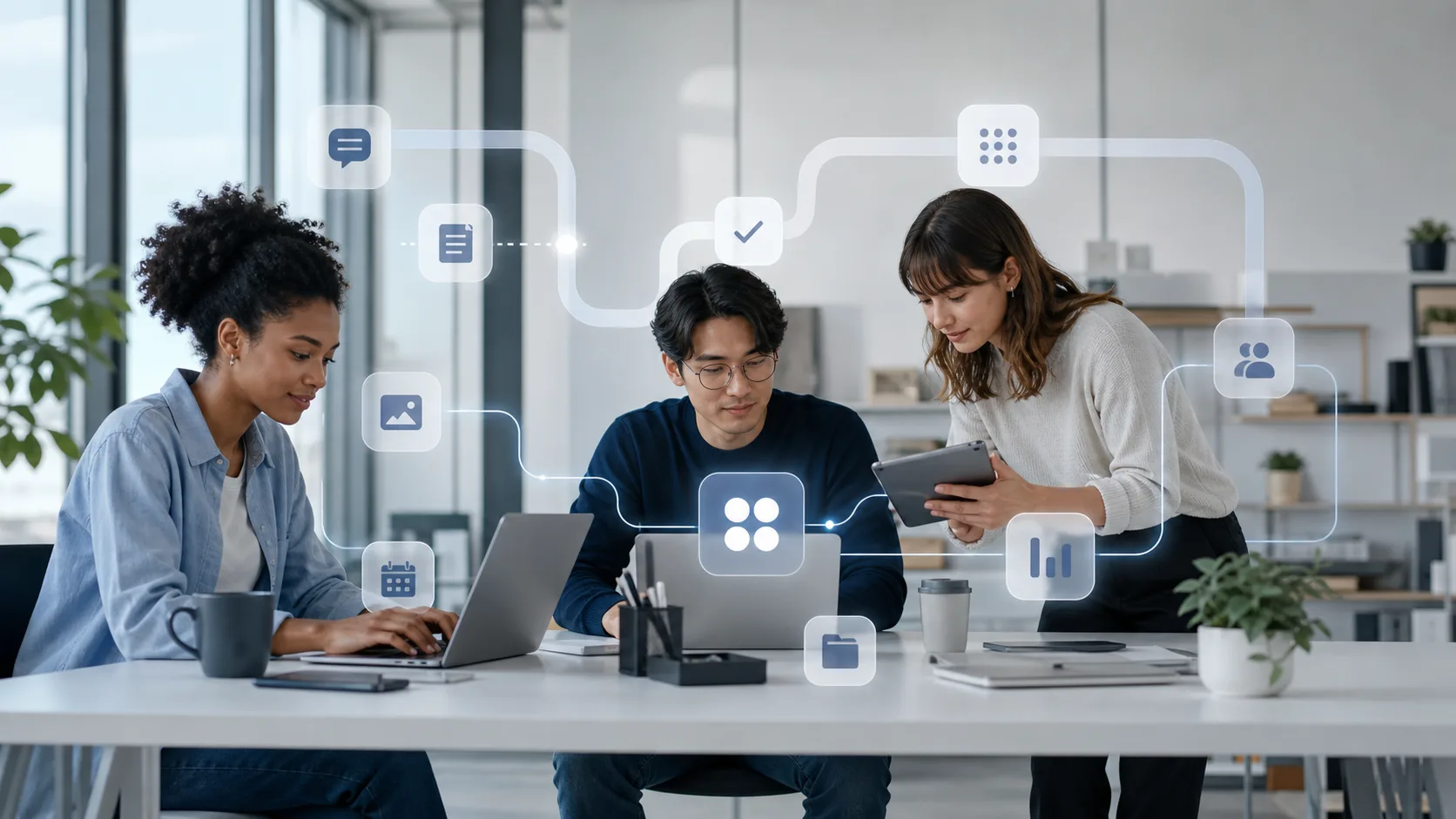 A growing startup team coordinating several automated workflows from one clear operating view