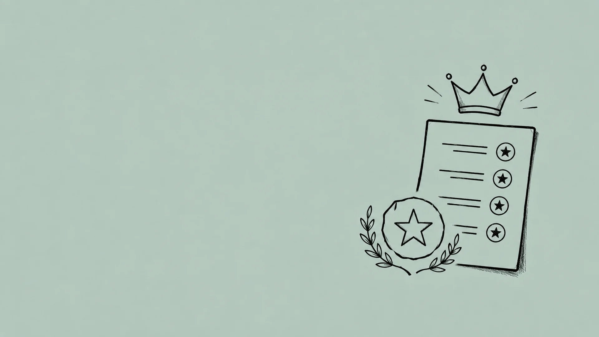 Hand-drawn illustration of a checklist document topped with a crown and accompanied by a star medallion with a laurel wreath, the visual mark of a ranked best-of tools guide