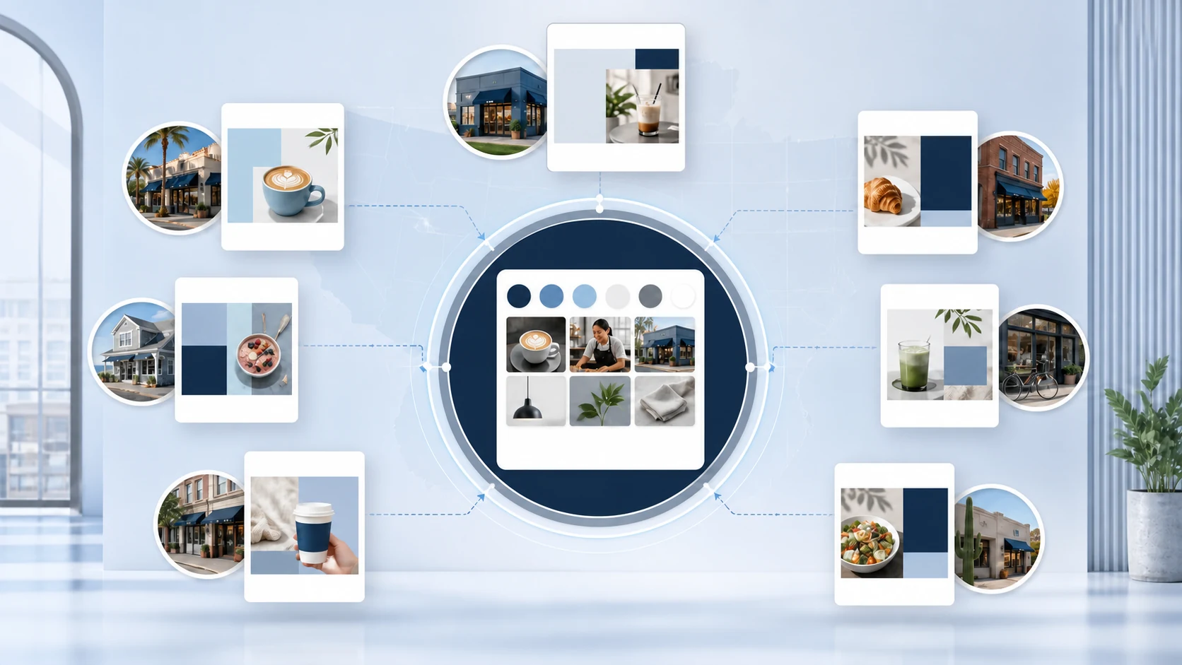A central brand system distributing consistent social creative to seven franchise locations