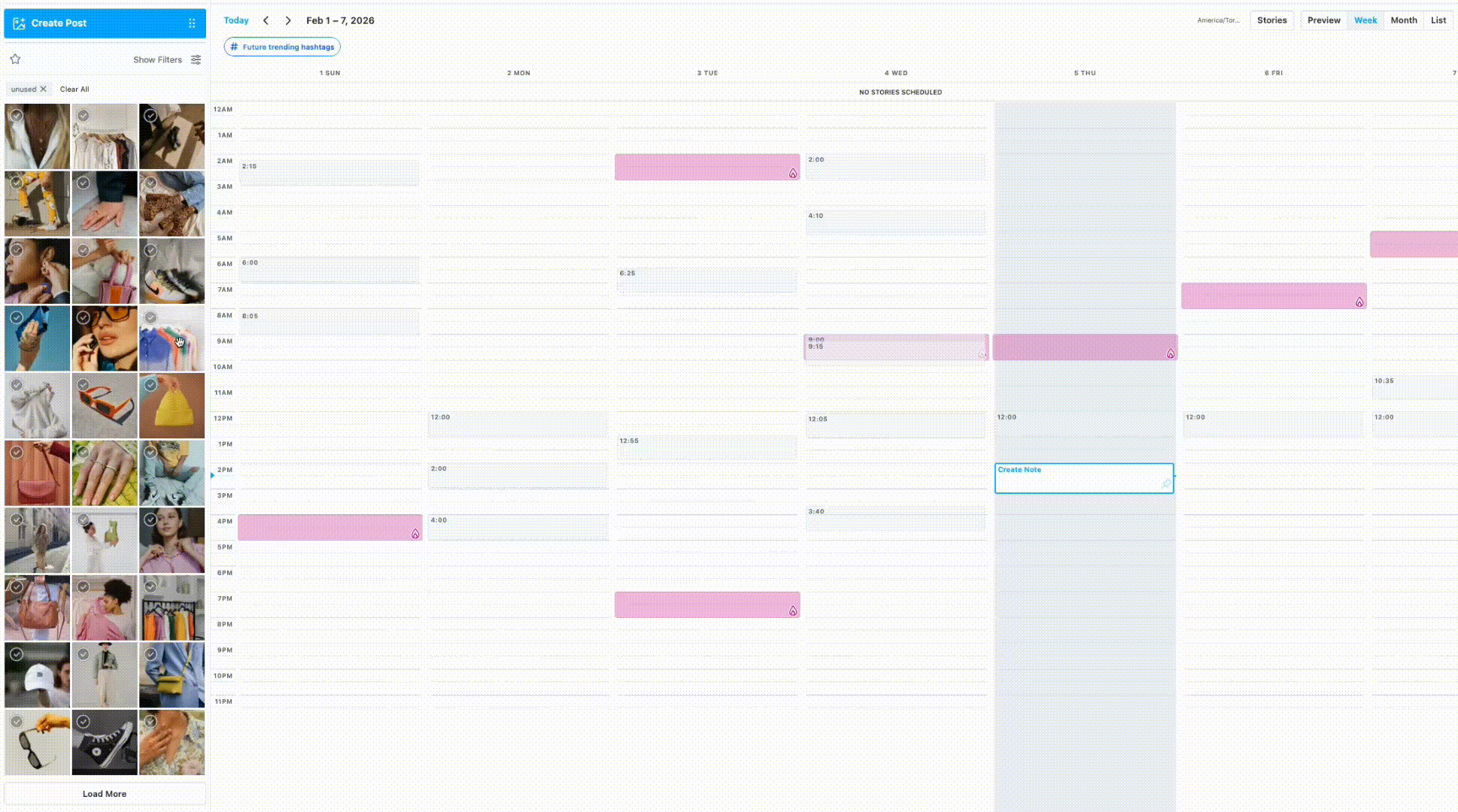 Later Calendar interface opening an Instagram post editor with a Best Time to Post banner and caption-writing prompt for social media scheduling.