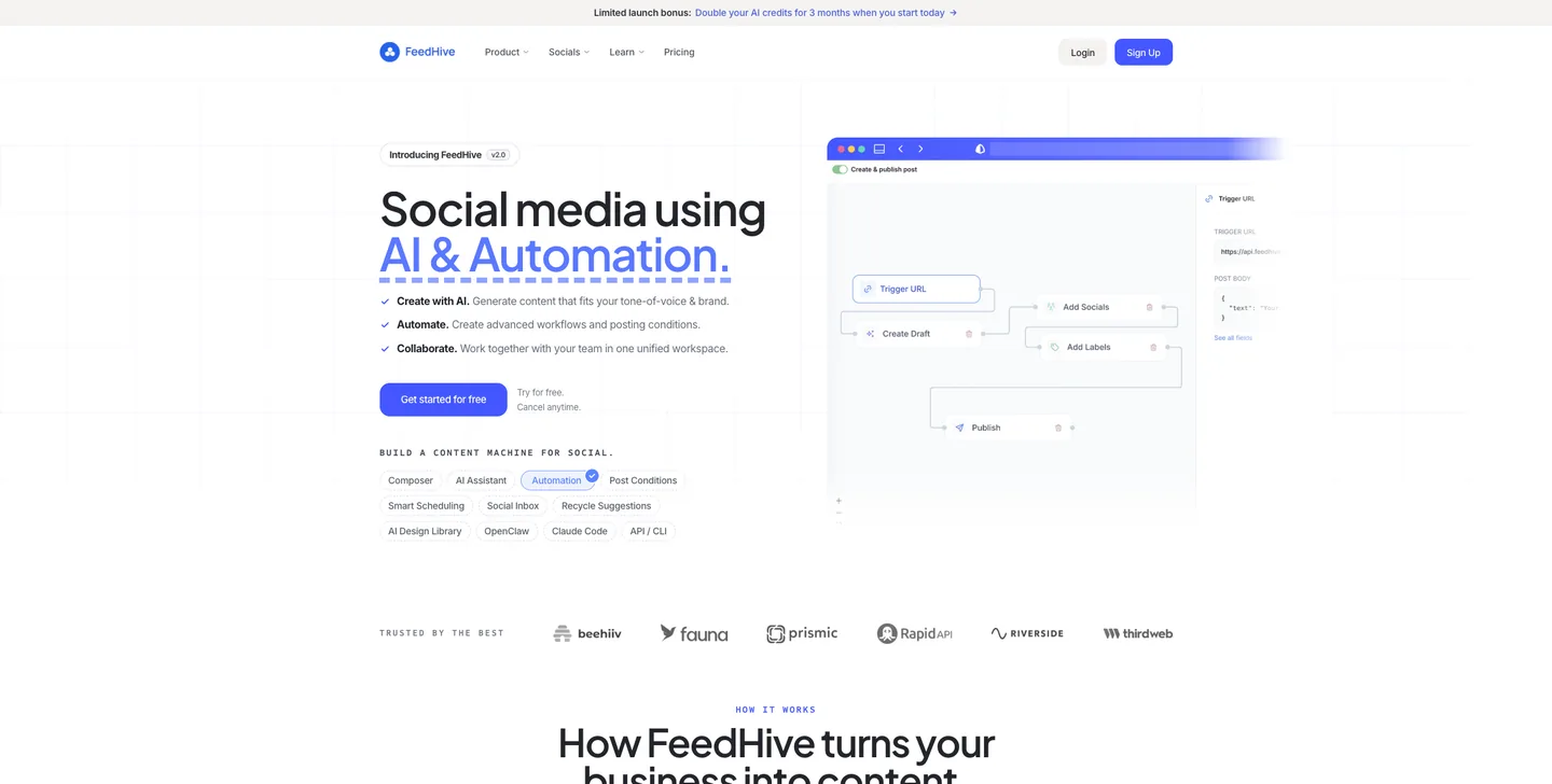 FeedHive AI scheduler showing conditional posting rules and virality prediction score
