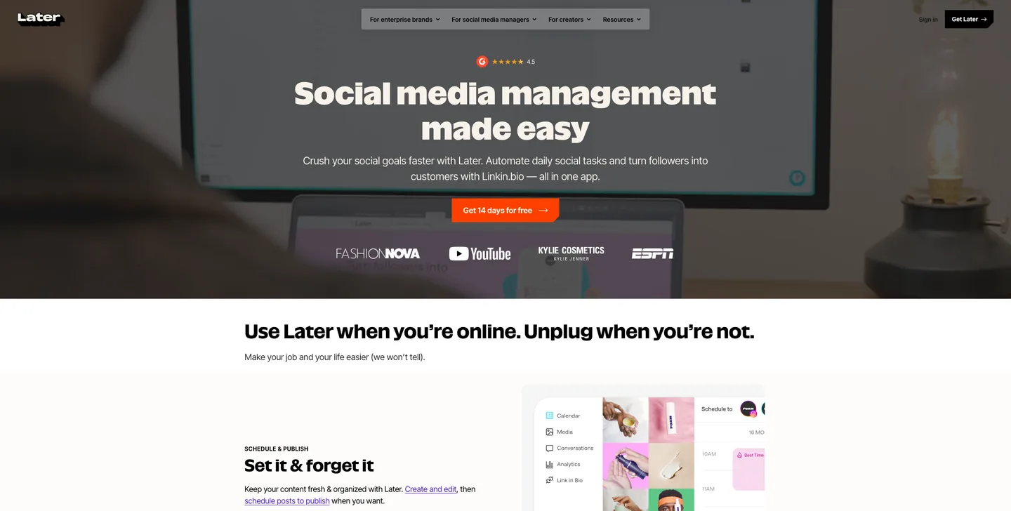 Later visual content calendar with drag-and-drop Instagram grid preview