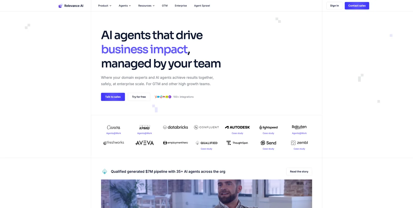 Relevance AI no-code interface showing a chained social media strategist agent workflow