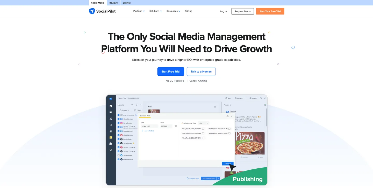 SocialPilot white-label reporting dashboard across ten networks