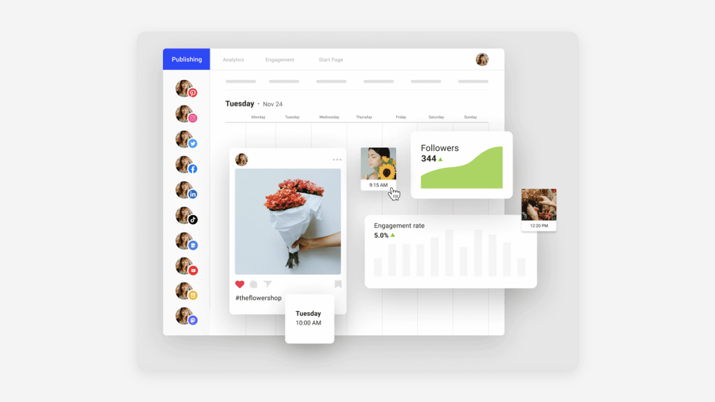 Buffer posting queue and calendar with posts scheduled across several social channels