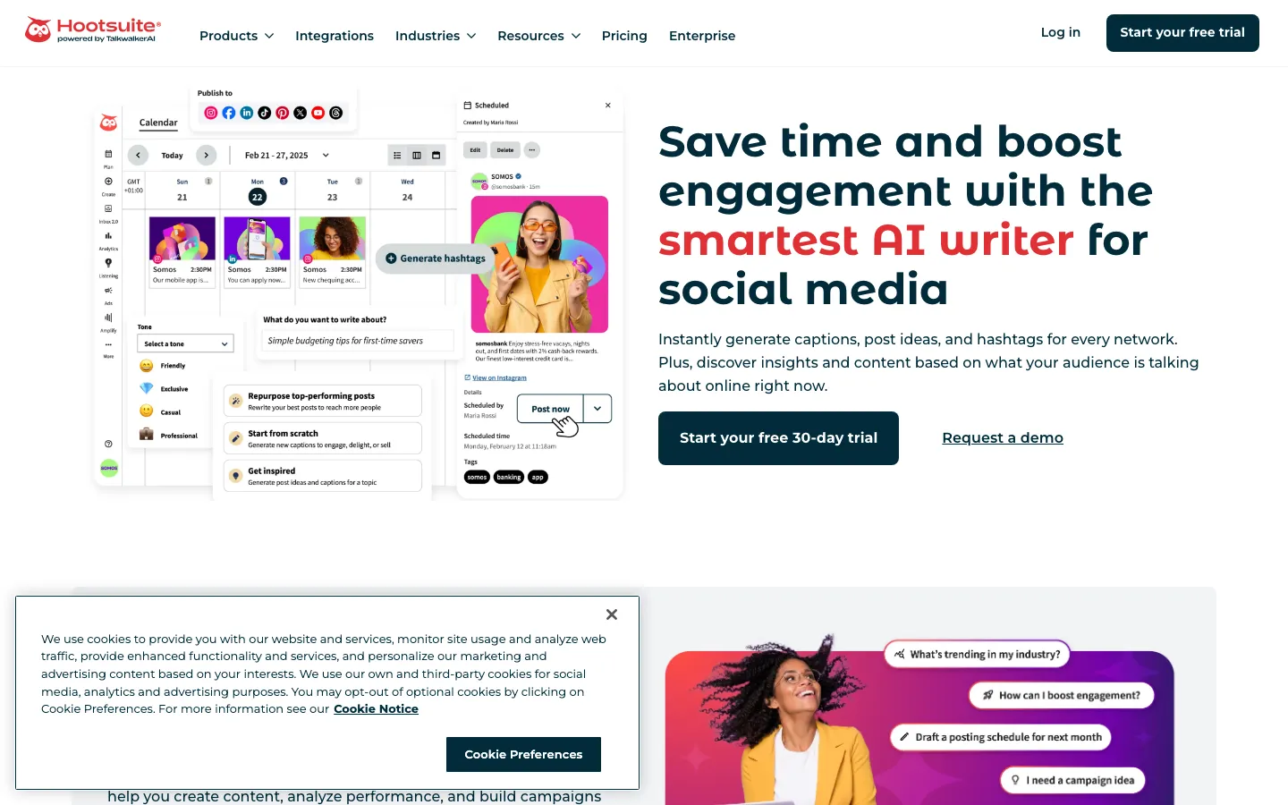 OwlyWriter, Hootsuite's AI add-on — generates captions but doesn't learn brand voice