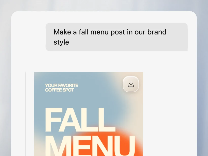 Velocity chat creating an on-brand fall menu poster for a coffee shop